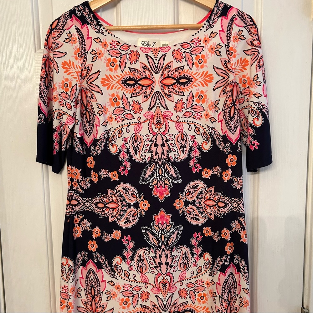 Eliza J Pink Navy Orange Paisley print Sheath‎ dress Size 6
